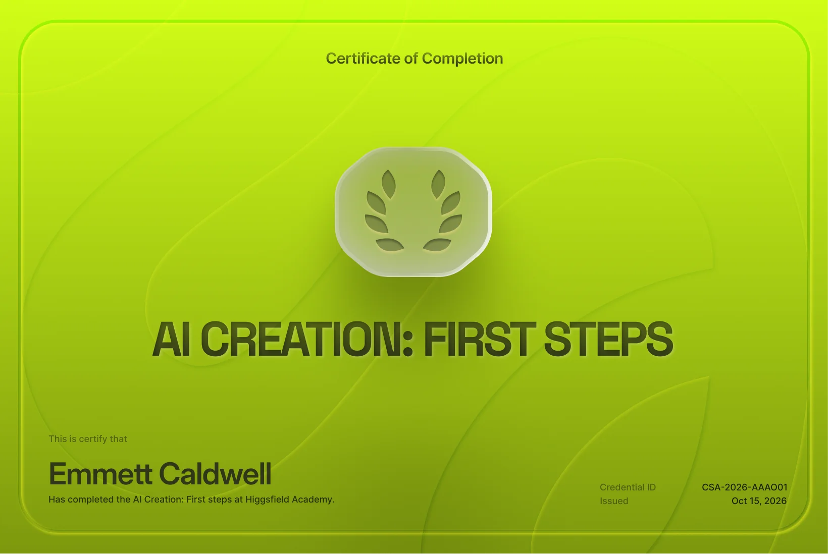 Higgsfield course completion certificate
