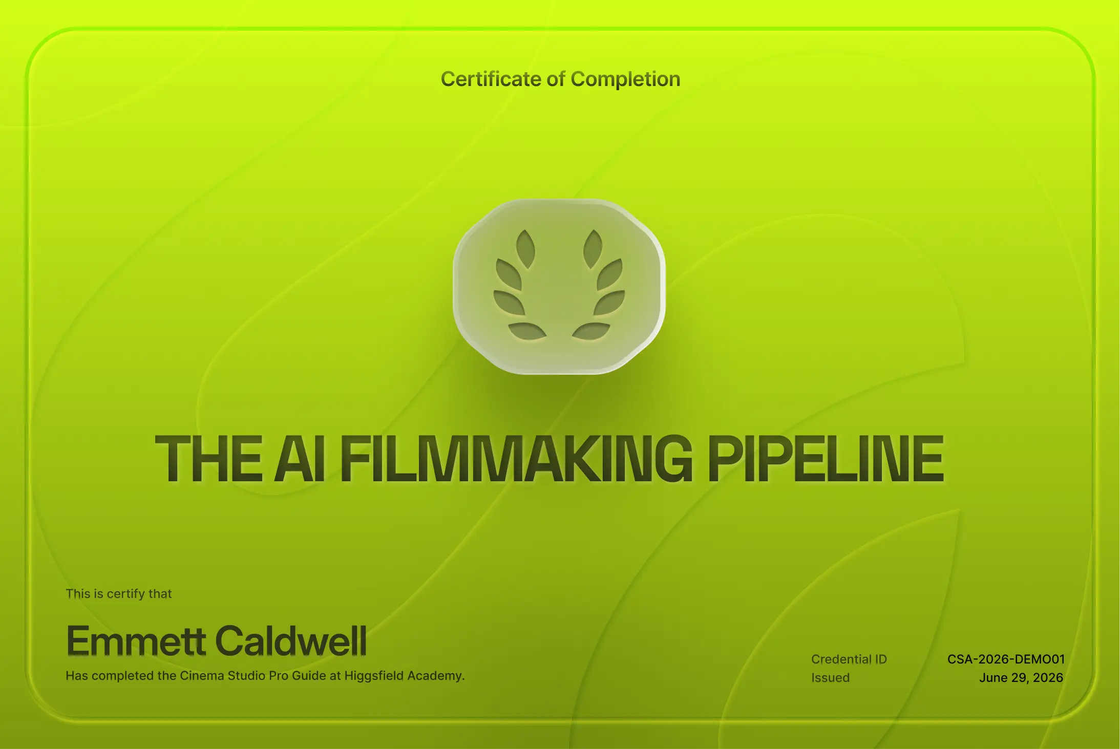 Academy certificate preview sample