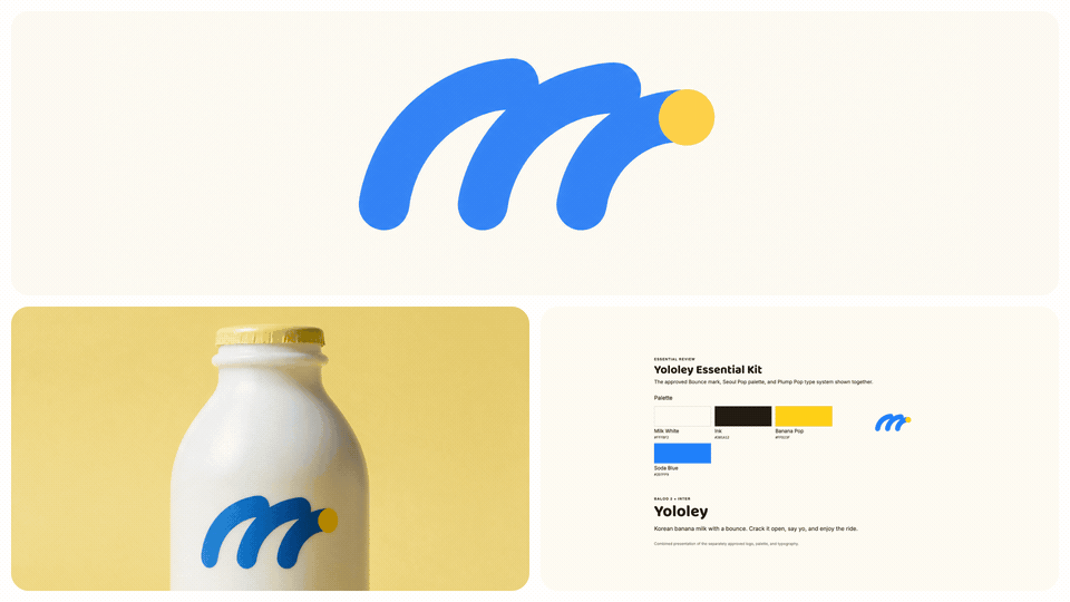 Brand kit board with logo, colors, typography, and visual style